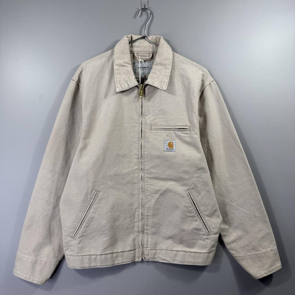 NWT Carhartt Work In Progress Detroit Jacket Mens Medium Beige Canvas Full Zip